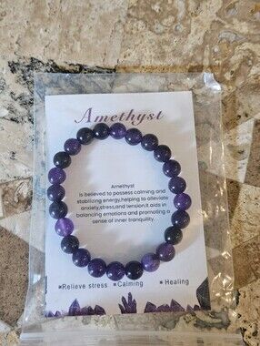 Amethyst Bracelet Stone Stretch Elastic Bead Natural Real Genuine Purple 6 mm